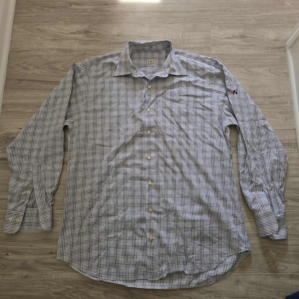 Peter Millar Mens Button Shirt Large Check purple